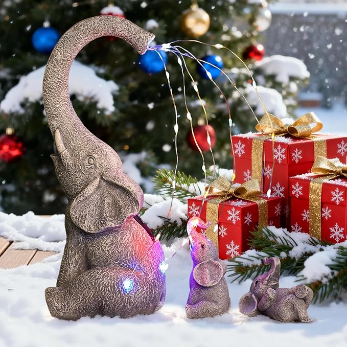 Qeeman Elephant Statues for Garden Decor: Outdoor Sculptures for Lawn Ornaments - Porch Patio Balcony Front Yard Christmas Birthday Gifts for Mom Grandma Women