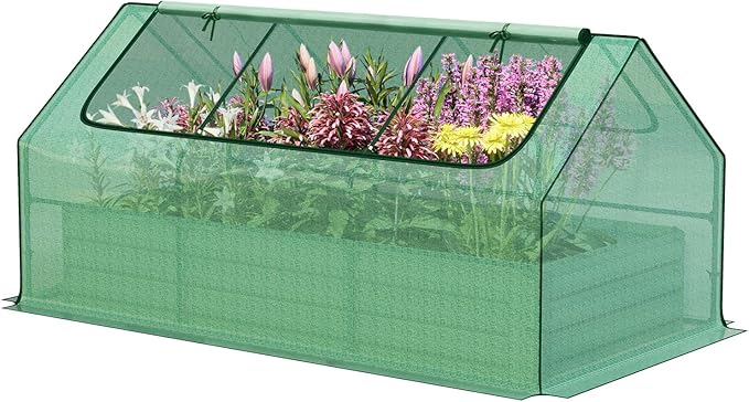 Aoodor 6ft. x 3ft. x 1ft. Raised Garden Metal Bed Mini Greenhouse Kit with 2 Roll-up Zipper Doors, for Vegetables Herbs and Flowers