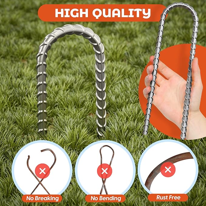 Happin® 12 Inch Heavy Duty Ground Anchors, Garden Stakes U Hook, Tent Stakes Heavy Duty, Chain Link Fence Anchors, Ground Anchors Screw in, Yard Stakes, Galvanized Steel, (4 Pack, Silver)