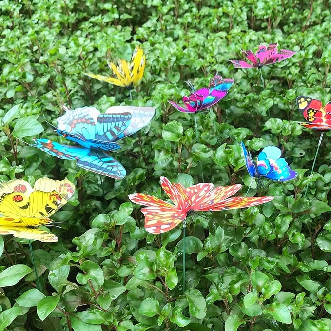 50PCS Butterfly Garden Decorations, Butterfly Stakes PVC Waterproof Decorative Colorfuli Garden Stakes for Yard Decorations Outdoor Garden Decor