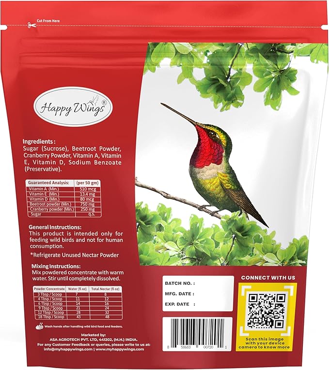 Happy Wings 2 lb (32 Ounce) Hummingbird Nectar Powder Concentrate, Natural Red