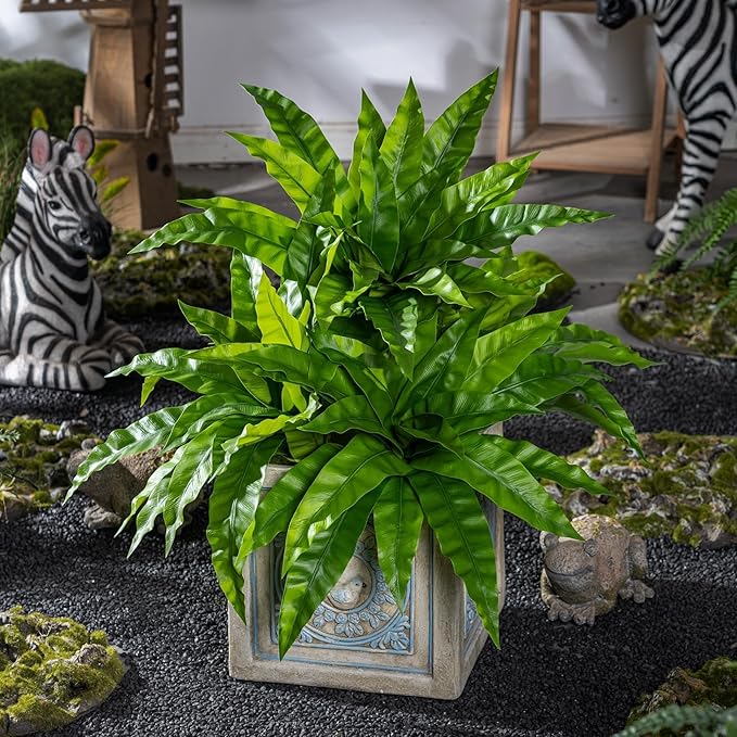 4 Pcs Artificial Greenery Stems Fake Bird Nest Fern Faux Branches Artificial Plants Realistic Fake Dracaena Realistic Plants for Indoor Outdoor Porch Patio Home Office Living Room Decor (Bright Green)