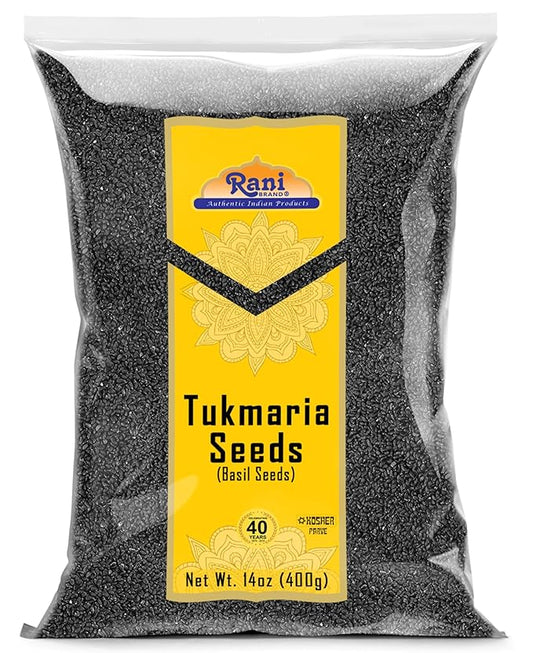 Rani Tukmaria (Holy Basil Seeds) 14oz (400g) Used for Falooda / Sabja Dessert, Spice & Ayurveda Herbal ~ All Natural | Gluten Friendly | NON-GMO | Kosher | Vegan | Indian Origin