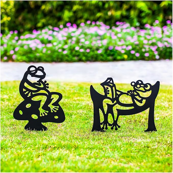 Frog Metal Garden Stakes Decorative Frog Gifts for Women/Men Lovers Gifts,Black Silhouette Statues for Yard Art,Outdoor Decor,Outside,Patio,Lawn Ornaments,Garden Decorations