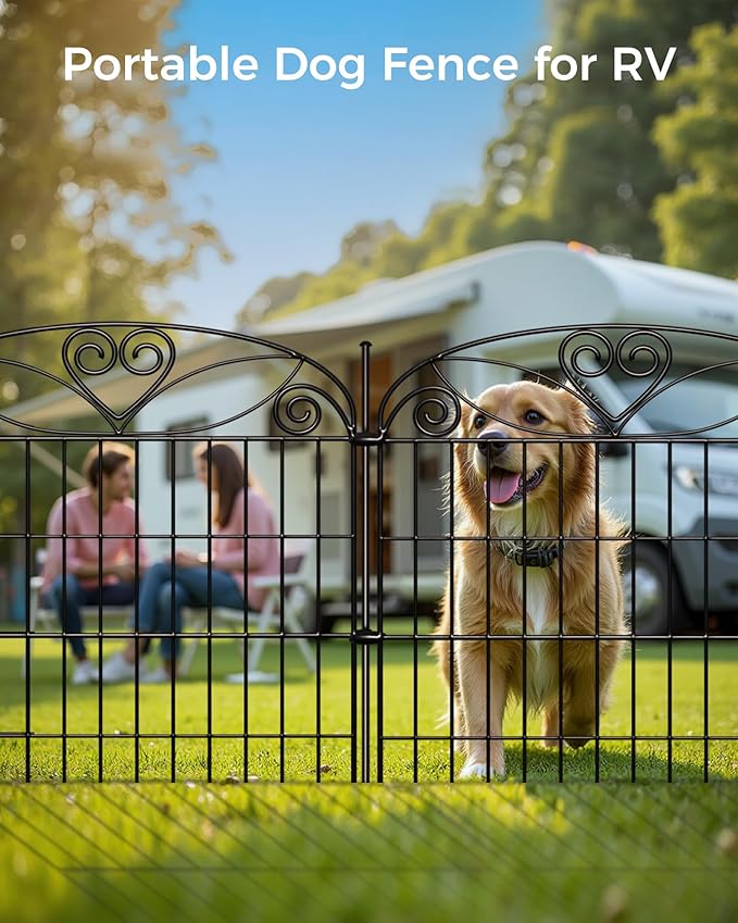 5 Panels No Dig Decorative Outdoor Garden Fence, 32 in(H) X 11.8 ft(L) Animal Barrier Fencing, Rustproof Portable Fence, Temporary Dog Fence Outdoor for Yard, Outside, Backyard, Patio