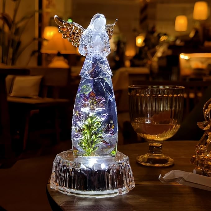 Acrylic Praying Angel Flower Fairy Figurine Statue Sculpture Figurine LED Lighted Home Table Desk Decorative Ornament