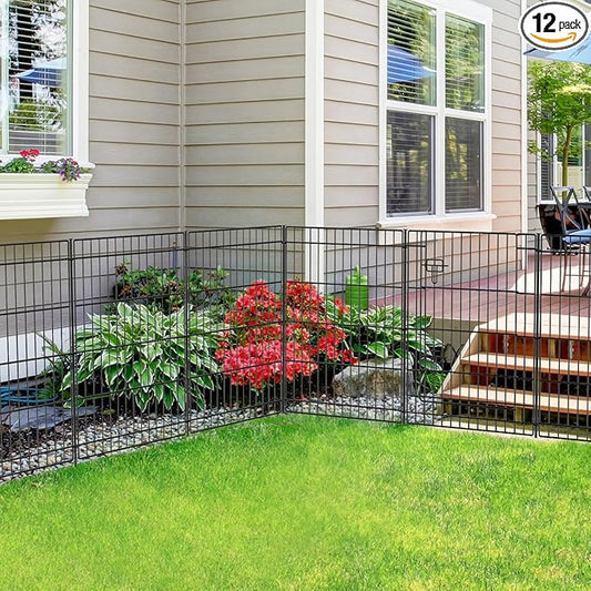 INJOPEXI Decorative Garden Fence 12 Panels 23.6ft (L)×30in (H), Metal Garden Fence 11 Fence Panels + 1 Gate Rustproof Wire No Dig Temporary Garden Fence Animal Barrier Fencing for Yard Outdoor Patio