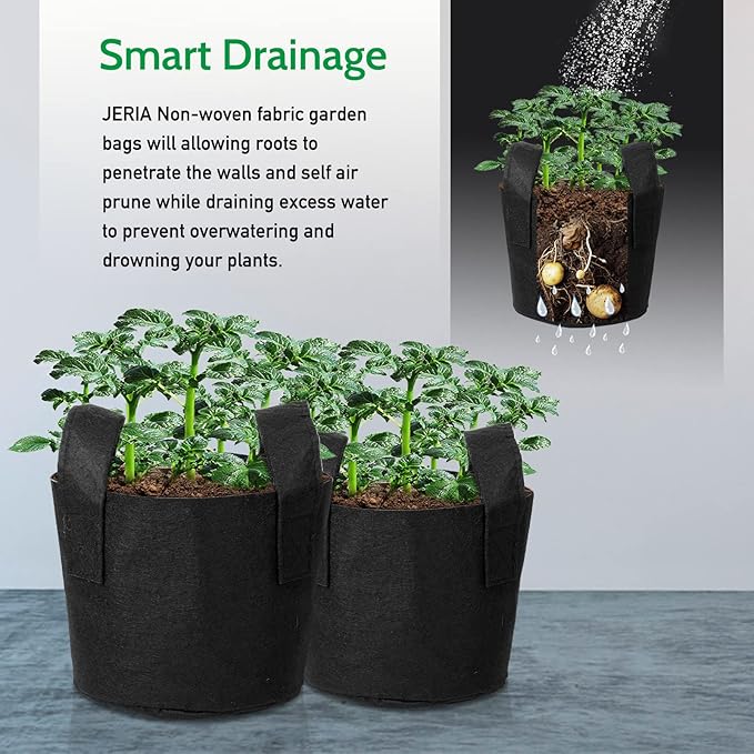 JERIA 24-Pack 7 Gallon Nonwoven Grow Bags, Plant Grow Bags，Heavy Duty Aeration Fabric Pots with Durable Handles, Come with 24 Pcs Plant Labels