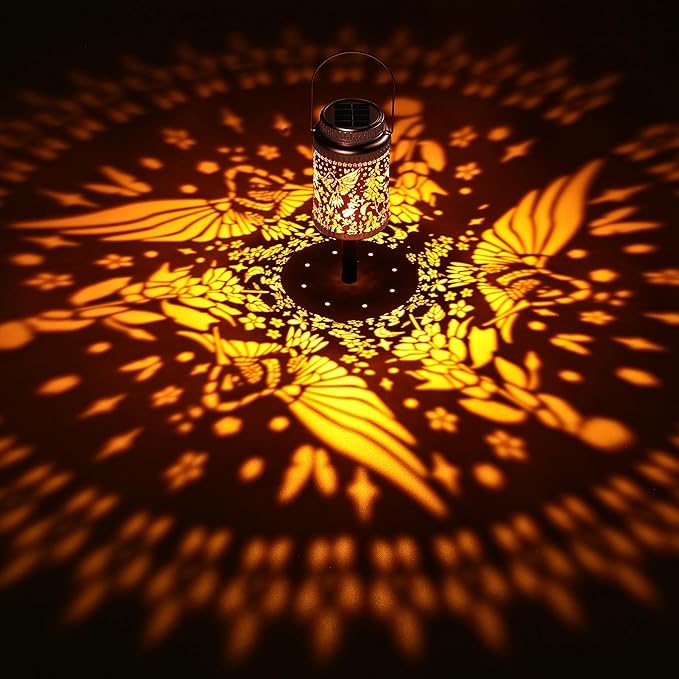 Cooo 2 Pack Solar Pathway Lights & Solar Lanterns Outdoor Waterproof Landscape Path Lights Christmas Lights Gifts for Women Mom Grandma for Garden Yard Patio Backyard Decor- Rose Gold Hummingbird