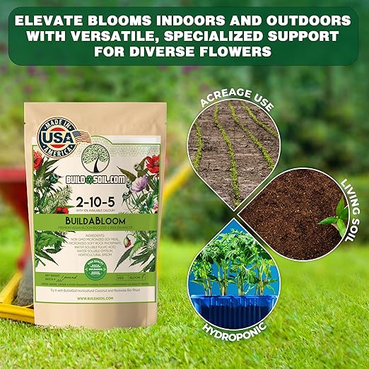 BuildASoil Vegan Bloom Booster & Flower Fertilizer – Organic Hydrangea & Rose Fertilizer Plant Food, Bloom Booster Fertilizer for Outdoor Gardens & Houseplants – Natural Soil Flower Food, 5 LB Bag