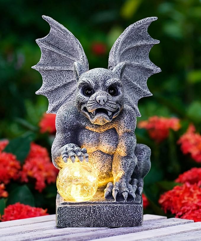 Gargoyle Statue for Garden Decor: Gothic Outdoor Dragon Figurines Sculpture with Ball for Lawn Patio Yard Balcony - Best Gifts for Mom Grandma Women