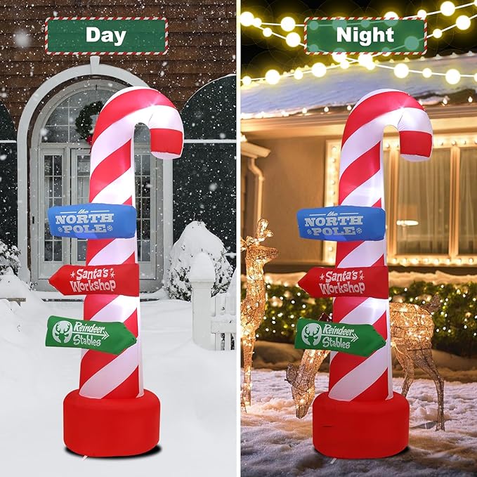 8ft Christmas Inflatable Outdoor Decorations, Christmas Road Sign Inflatable Patio Decorations with LED Lights, Suitable for Indoor Outdoor Patio Garden Christmas Decorations