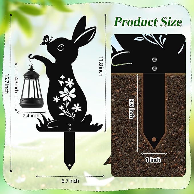Bunny Solar Garden Stakes, Rabbit Silhouette Decorative with Solar Lantern, Metal Garden Decor for Yard,Lawn,Pathway