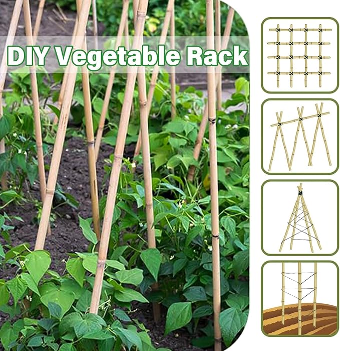4ft Natural Bamboo Plant Stakes for Tomatoes, Beans, Flowers, Potted, Climbing Plants 25pcs