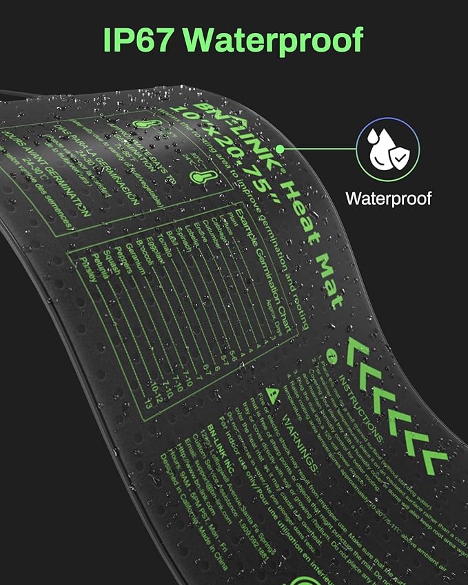 BN-LINK Durable Seedling Heat Mat for Seed Starting 10" x 20.75", 2 Pack Waterproof Warming Mat Plant Heating Pad for Seed Germination, Indoor Growing, Hydroponic, Greenhouse, ETL Listed