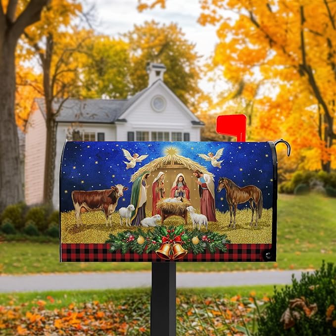 Christmas Nativity Mailbox Cover Magnetic for Winter Holiday Outdoor Garden Decor 21X18 in Mailbox Covers Magnetic Standard Size