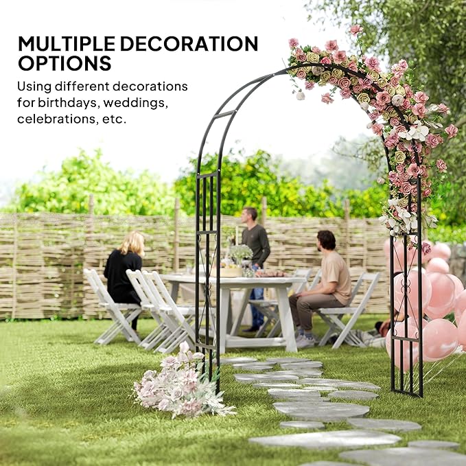Outsunny 7.3ft Steel Garden Arch Trellis, Garden Arbor Trellis for Climbing Plants Roses Wisteria Vines, Flower Arch Wedding Arch Stand for Outdoor, Garden, Lawn, Backyard, Black