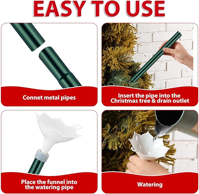 Tioncy Christmas Tree Watering System with Poinsettia Wide Opening Design Stainless Steel Christmas Tree Watering Funnel with Long Funnel Spout for Indoor and Outdoor Trees(White)