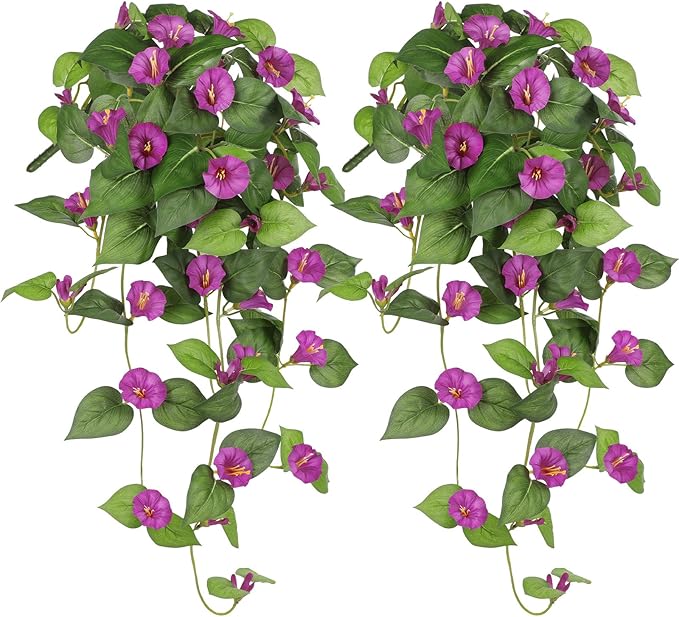 Briful Fake Hanging Flowers 2 Pack 25.6" Artificial Petunias Silk Floral Bush Faux Hanging Plants Outdoor Fake Flowers for Home Office Patio Garden Balcony Decoration(Pink)