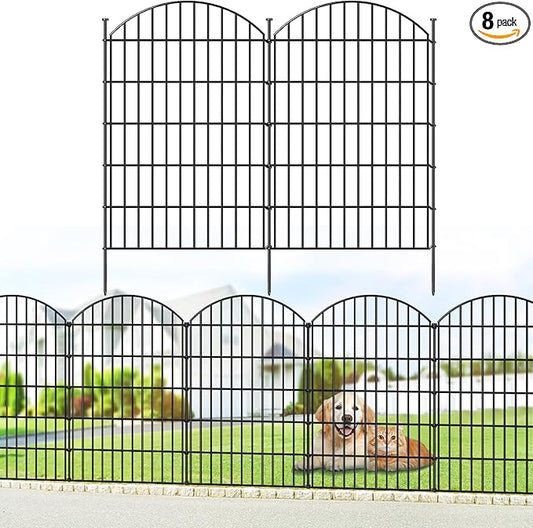 Metal Garden Fence 42in (H) x 18.7ft (L), 8 Panels + 9 Stakes Dog Fence Border Fence Animal Barrier, No Dig Garden Fencing for Yard Flower Bed Lawn Patio Outdoor, CTW4208 Black