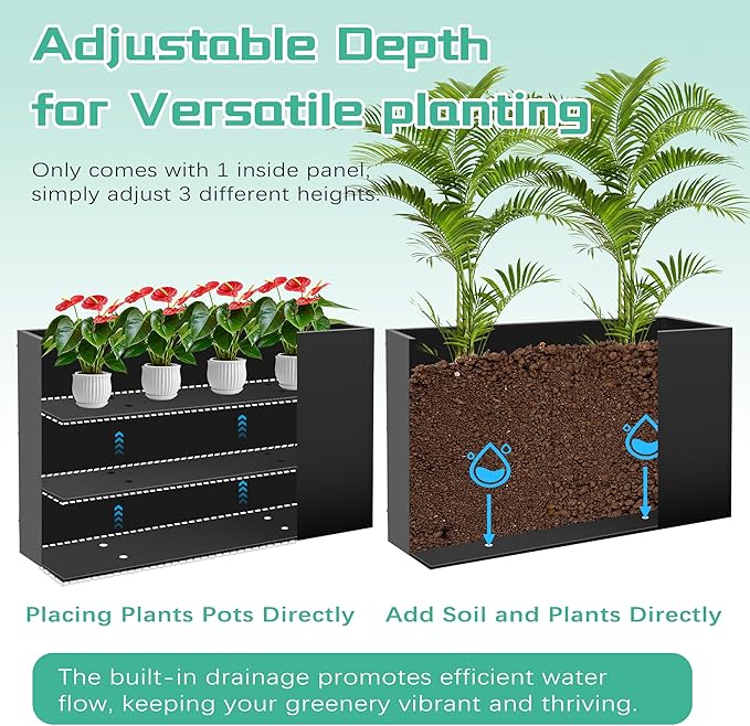 Metal Rectangular Planter Box, Planter Boxes Outdoor Heavy Duty, Rectangular 3 Tier Adjustable Height Outdoor Galvanized Steel Plant Box, Garden Planter for Plants and Flowers, 38''L x16''Wx20''H