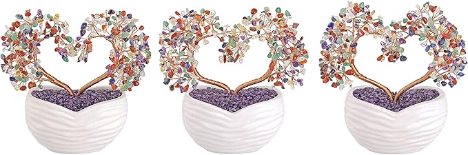 Jovivi 7 Chakra Healing Crystal Heart Money Tree Healing Gemstone Bonsai for Wedding Ceremony Reiki Balancing Energy Meditation Feng Shui Wealth & Good Luck Home Indoor Office Decor 7.87"-8.26"