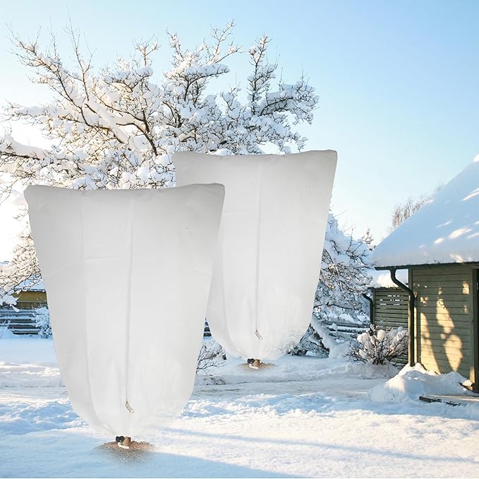 2 Pack Plant Covers Freeze Protection for Winter, 70.9''×47.2'' Frost Cloths for Outdoor Plants Cold Weather Blankets with Zipper Drawstrings