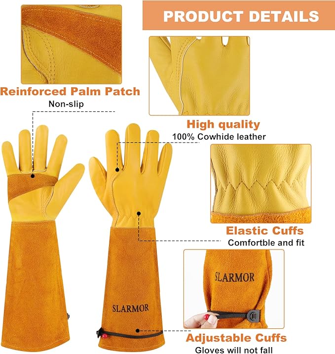 Long Gardening-Gloves Women/Men-Thorn proof Rose Pruning Heavy Duty Gauntlet, Best Garden Gifts for Gardener-L