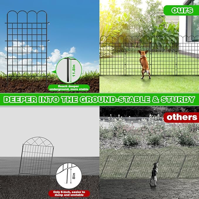 10 Panels Decorative Garden Fence, 32 in(H) X 24 ft(L) Dog Fence Outdoor for Yard, No Dig Animal Barrier Rustproof Metal Temporary Fencing Stakes for Dogs, Flower Vegetable Bed, Patio Outdoor Use