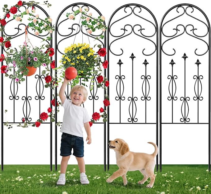 AMAGABELI Garden & Home 4 Pack 60" x 18" Metal Garden Trellis for Climbing Plants Outdoor Climbing Rose Trellis Rustproof Plant Vines Flower Vegetable Trellis for Potted Plants Support Black