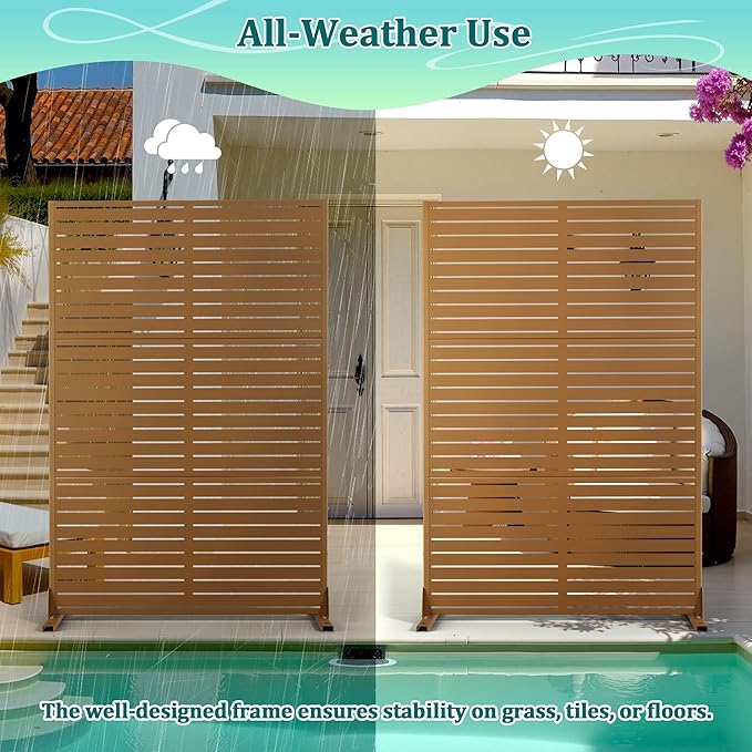 Metal Privacy Screen Outdoor Privacy Screen, Freestanding Fence Panel for Outside, 72''H×47''W, Decorative Screen Panel for Backyard/Patio/Deck