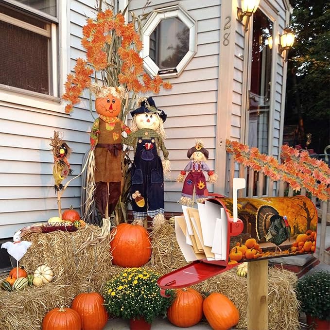 Thanksgiving Fall Turkey Pumpkins Mailbox Cover, Autumn Large Size Magnetic Mailbox Cover, 25.1x21 Inch Mailbox Wrap Post Letter Box Cover Mailbox Post Cover for Outdoor Decor