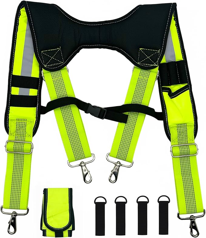 Tool Belt Suspender for Men 4 Point Padded with Attachment Loops, WristBand Pouch Pocket for Construction Worker