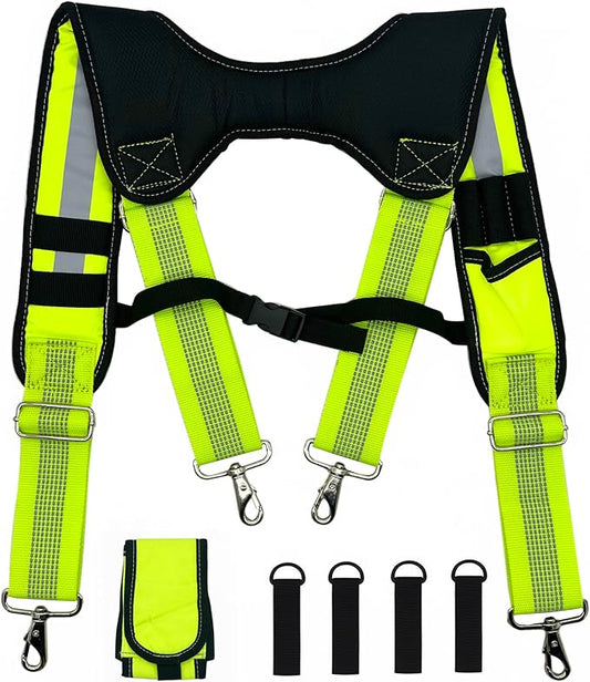Tool Belt Suspender for Men 4 Point Padded with Attachment Loops, WristBand Pouch Pocket for Construction Worker