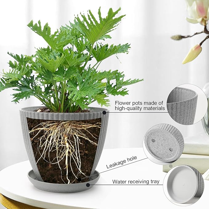 7.5/6.7/5.9/5.1/4.3/3.5 Inch Plant pots Flower Pots Indoor Outdoor,Indoor/Outdoor Flower Pots for Succulents, Herbs, Cactus - Modern Lightweight Durable Planter Set