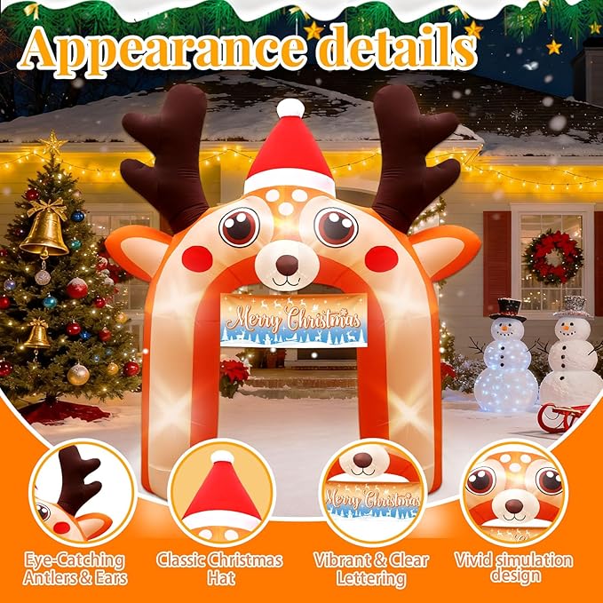 10 FT Giant Reindeer Inflatable Reno Inflable Christmas Deer Arch Decoration with LED Lights, Blow Up Decor for Outdoor Yard Lawn Sign Backdrop(Reindeer)