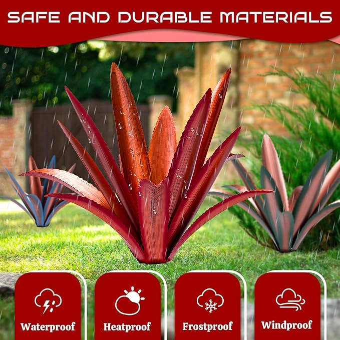 Large Tequila Rustic Sculpture, Rustic Metal Agave Plants for Outdoor Patio Yard Mexican Plant Garden， Agave Outdoor Lawn