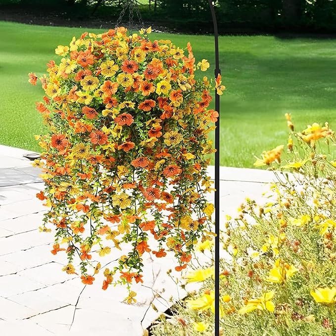 Artificial Faux Hanging Flowers Plants for Outdoor Decor 2 PCS Outside Fake Mums Violets with Eucalyptus UV Resistant Realistic Daisy Trailing Vines for Yard Balcony Porch Decor (Double Purple)