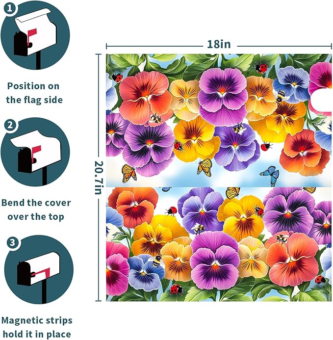 Spring Floral Magnetic Mailbox Cover Flower Mailbox Cover Magnetic Standard Size 18 X 21 Inch Butterfly Mailbox Post Cover Mailbox Wraps Mailbox Decor for Home Garden Outdoor Yard
