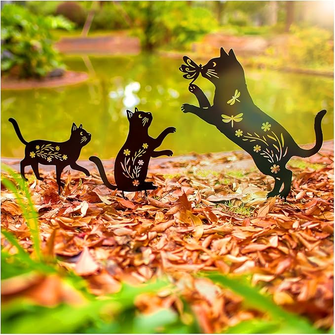 Cat Metal Garden Stakes Decorative Cat Gifts for Women/Men,Black Silhouette Statues for Yard Art,Outdoor Decor,Outside,Patio,Lawn Ornaments,Garden Decorations