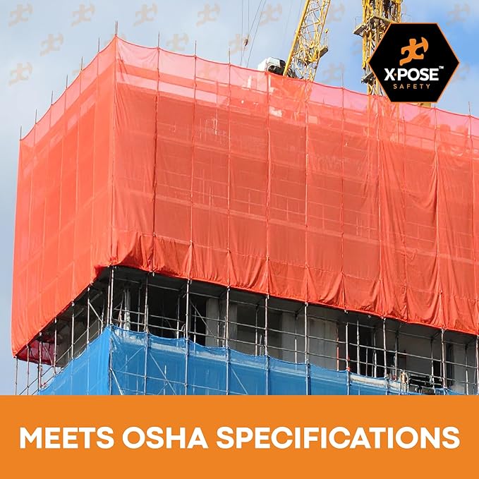 Xpose Safety Construction Safety Debris Netting - 150 Ft Temporary Material Roll, 1/4" Mesh Scaffold Net Enclosure, Visibility Barrier, Fencing Roll, Heavy Duty Fire Retardant 5.5 ft x 150 ft, Orange