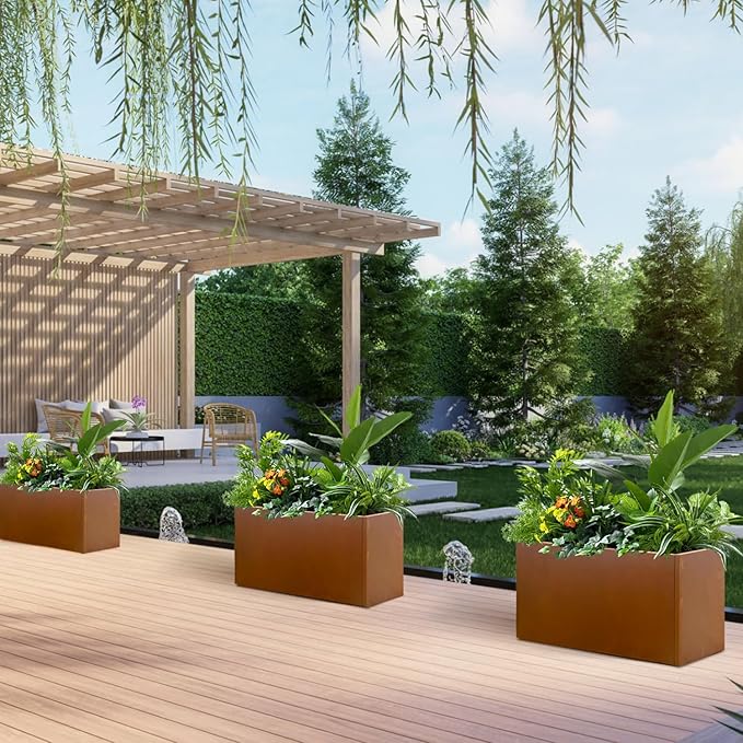 Corten Steel Planter Box Rectangular Planters Large Outdoor Planter Metal Planter Box for Tall Plant Trough Rustic Patina for Garden Yard Commercial Residential Farm 16 in x 31.5 in x 16 in