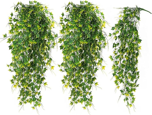 RECUTMS Artificial Plant Fake Plants Artificial Hanging Plants Faux Ivy Plant with Yellow Leaf Fake Hanging Plant Indoor Decoration House Party Garden Room Wall Decor（Yellow）