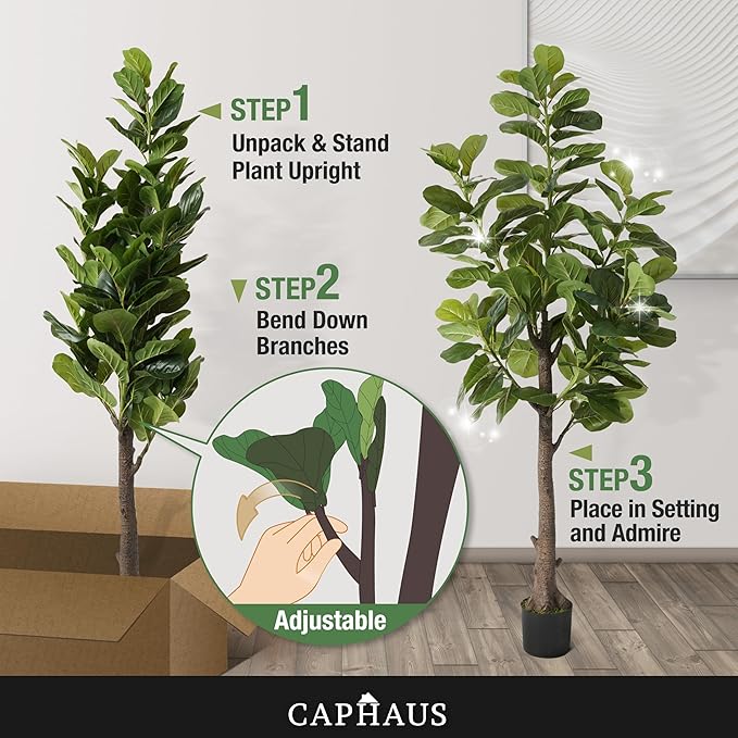 CAPHAUS Artificial Fiddle Leaf Fig Tree, 6/7 Feet in Pot with Dried Moss, for Indoor House Home Office Store, Potted Ficus Lyrata Faux Tree, Fake Plant Modern Decoration Gift for Housewarming