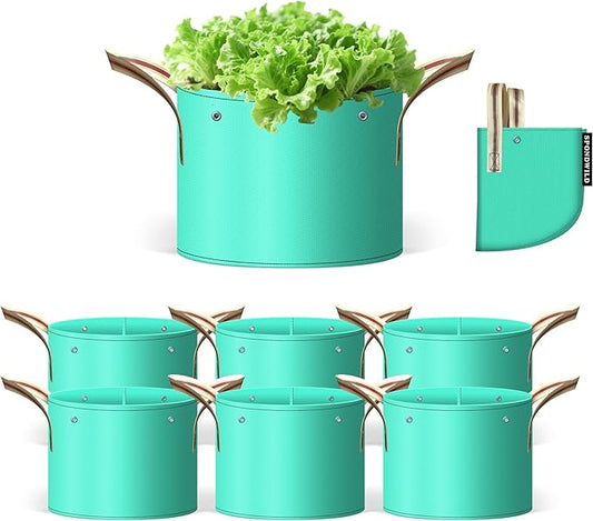 (BFCM Deal) 7 Pcs 7 Gallon Grow Bags, PE Garden Grow Bags for Plants with Branch-Binding Holes and Bottom Drain Holes, Ideal for Vegetables, Strawberries and Flowers