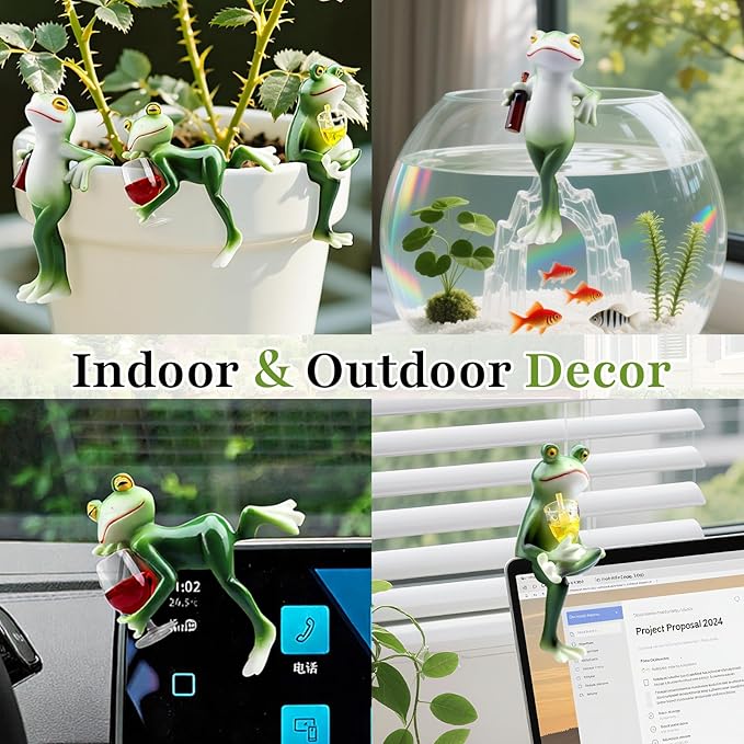 3 Pack Garden Frog Statues – Funny Outdoor Figurines for Yard, Patio, Lawn, Indoor Decor – Cute Animal Ornaments & Plant Hangers – Birthday for Women