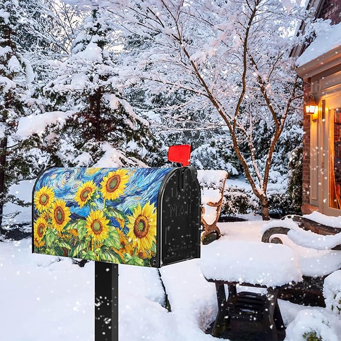 Sunflower Mailbox Cover Summer Mailbox Covers Magnetic Standard Size 21x18 inch Floral Mail Box Wrap Spring Post Letter Box Cover Decorations for Outside Garden Yard