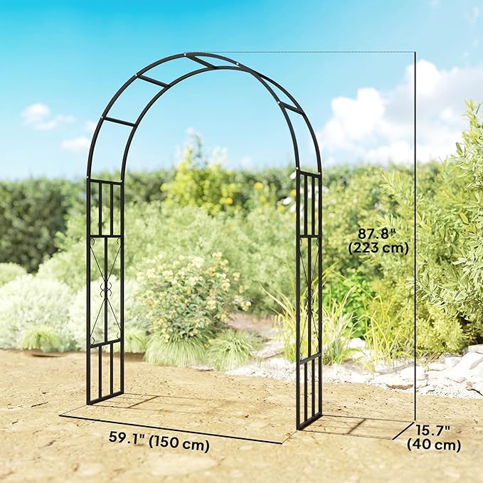 Outsunny 7.3ft Steel Garden Arch Trellis, Garden Arbor Trellis for Climbing Plants Roses Wisteria Vines, Flower Arch Wedding Arch Stand for Outdoor, Garden, Lawn, Backyard, Black