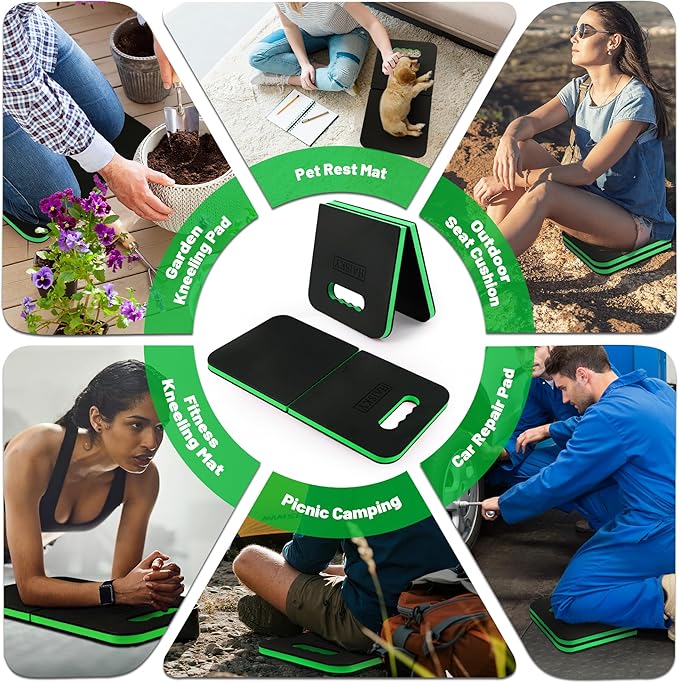 Extra Thick Kneeling Pad with Carrying Handles, EVA Foam Cushioning Mat for Knee for Gardening, Mechanic, Bathing Baby, Exercise & Yoga, 20.5 x 11.8 x 0.9 in, Green & Black