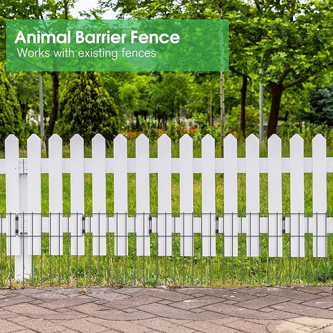 20 Pack Animal Barrier Fence, 16.7 Inch(H) X 20 Ft(L) Dog Fence No Dig, Rustproof Metal Wire Garden Fence Border, Dog Rabbits Ground Stakes Fence for Outdoor.